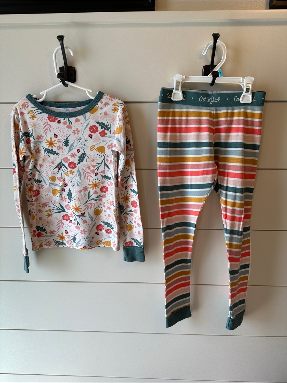 Cat & Jack Floral Top and Striped Pajama Set - Green, Pink, Yellow, Blue